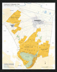 De Long's Chouilly Grand Cru, Côte des Blancs map features yellow vineyard highlights in a wood frame.