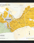 De Long’s Cramant Grand Cru, Côte des Blancs Framed highlights Côte des Blancs Grand Cru zones in yellow by region.