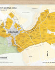 Cramant Grand Cru, Côte des Blancs Framed by De Long: Champagne grand cru village map with vineyards in yellow.