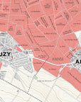De Long’s Grande Montagne Sud, Champagne map shows Bouzy, Ambonnay, vineyards, major roads, and labeled areas.