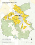 Map of Grauves Premier Cru, Côte des Blancs: vineyard areas in yellow, forests in green, with labeled sections including Le Village, Village/Sud, Montgrimaux, and Clos d'Aulnes.