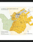 Le Mesnil-sur-Oger Grand Cru vineyard map by De Long, Côte des Blancs, framed and labeled for Mapping Champagne.
