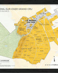 De Long’s Le Mesnil-sur-Oger Grand Cru, Côte des Blancs Framed map shows vineyards, roads, and village in yellow/white.