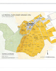 De Long Le Mesnil-sur-Oger Grand Cru, Côte des Blancs framed map with vineyards in yellow and labeled sections.