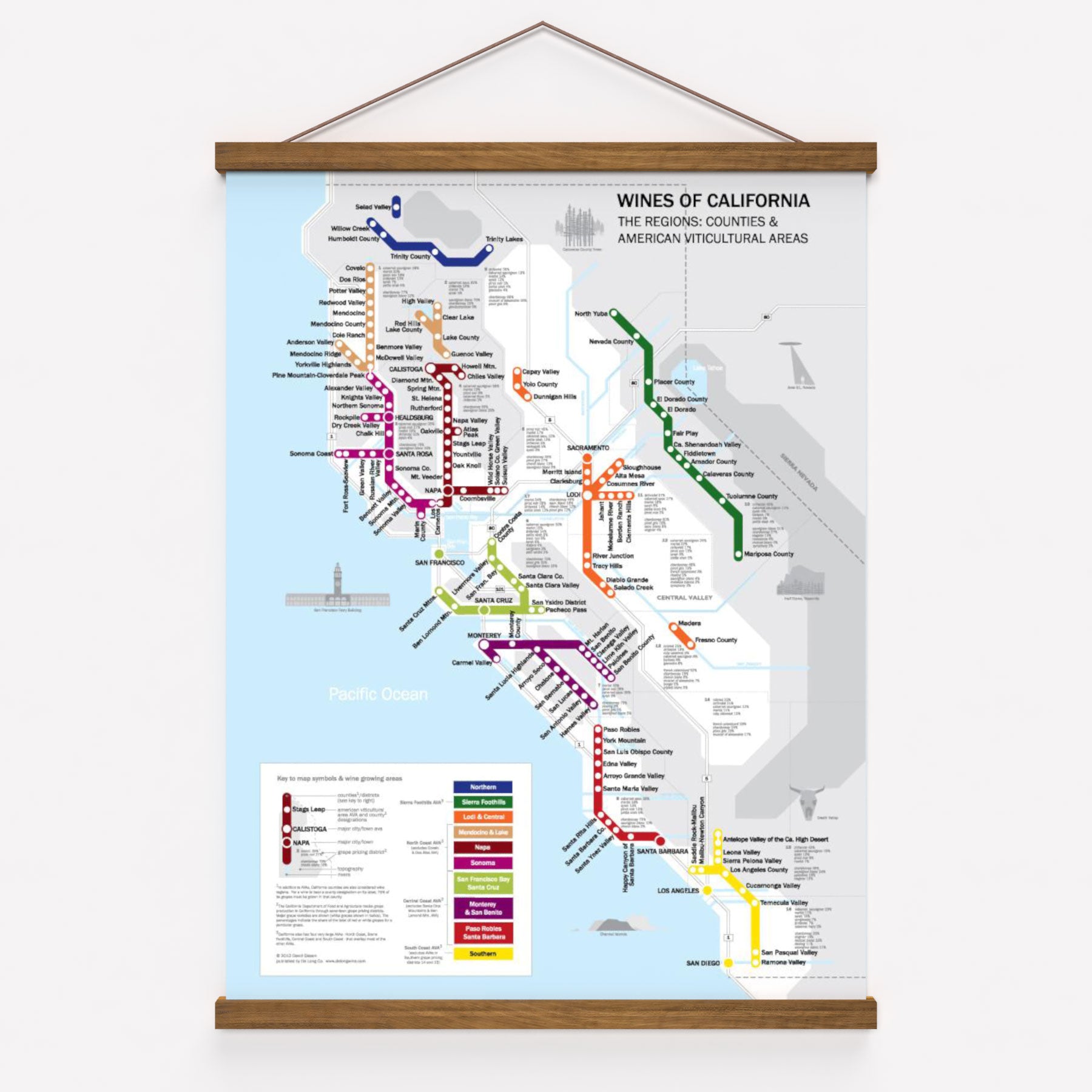 Metro Wine Map of California Framed