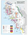 De Long Metro Wine Map of California Framed: subway-style infographic of wine regions and AVAs.