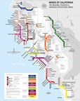 The Metro Wine Map of California is a stylized subway-style map highlighting key cities, major grape zones, and color-coded wine regions—an engaging teaching tool to explore California’s diverse vineyards from north to south.