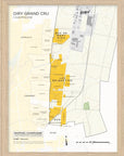De Long's Oiry Grand Cru, Côte des Blancs Framed map highlights vineyard areas in yellow with labeled regions and towns.