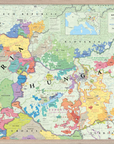 De Long Wine Map of Austria and Hungary Framed features vibrant regions, cities, and a small key for easy reference.