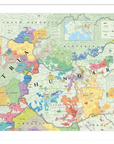 The De Long Wine Map of Austria and Hungary Framed shows labeled wine regions, countries, and a key for wine types.