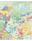 De Long Wine Map of Austria and Hungary Framed: colorful map with labeled cities, borders, and wine regions.