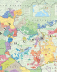 Wine Map of Austria and Hungary displays colorful wine regions, including Austria’s vineyards and Hungary’s Tokaj area, with major cities, rivers, neighboring countries, and a key in the top right corner.
