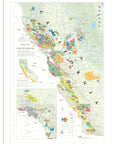 De Long Wine Map of California Framed, 24x36", shows detailed wine regions, vineyards & geographic features.