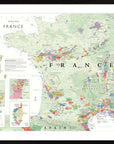 De Long Wine Map of France Framed: vibrant, wood-framed wall art highlighting wine regions with insets and legend.