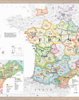 The De Long Wine Map of France IGPs Framed shows color-coded wine regions and Corsica in a wood frame.