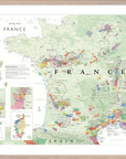 De Long Wine Map of France Framed details AOP regions, appellations, inset maps, and a legend.