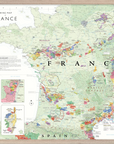The De Long Wine Map of France Framed shows major regions, color-coded appellations, and geographic details.