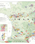 De Long Wine Map of France Framed with colorful regions, inset maps, labels, and a key.