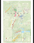 De Long Wine Map of Germany Framed features colored German wine regions and detailed regional maps.