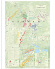 De Long Wine Map of Germany Framed features colorful wine regions, key, and detailed inset maps.