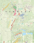 De Long Wine Map of Germany poster featuring major wine regions with highlighted areas and detailed inset maps.