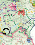 De Long Wine Map of Greece highlights northern areas, cities, borders, and key wine regions with bold outlines.
