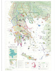 De Long Wine Map of Greece Framed shows borders, key winemaking areas, and all major PDO and PGI regions.