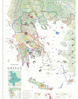 De Long Wine Map of Greece Framed shows PDO & PGI regions, vineyards, and colorful geographic features.