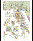 De Long Wine Map of Italy Framed features vibrant DOC/DOCG regions and a labeled key in a detailed wood frame.