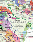 De Long’s Wine Map of Italy highlights Emilia-Romagna cities and wine regions with colorful design and bold labels.