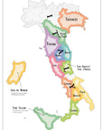 The Wine Map of Italy IGTs - Art Print is an extra-large, vibrant wall piece labeling Italian regions in various colors and highlighting IGT areas like Trevenezie, Toscana, and Umbria. Ideal for wine lovers and Italian geography fans.
