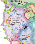 De Long's Wine Map of Italy IGTs highlights Tuscany & Umbria wine regions, cities, and appellations in vibrant detail.