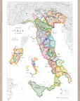 De Long’s Wine Map of Italy IGTs Framed features color-coded regions with highlighted names and boundaries.
