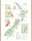 De Long Wine Map of New Zealand Framed—ready to hang, with main wine regions, insets, and key.