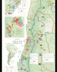De Long Wine Map of South America Framed shows wine regions in Argentina, Chile, Uruguay, and Brazil with a Mendoza inset.