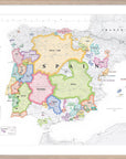 De Long Wine Map of Spain & Portugal IGPs Framed shows color-coded regions, major cities, and bordering countries.