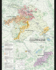 De Long Wine Regions of Champagne Framed map highlights Montagne de Reims, Vallée de la Marne, Côte des Blancs & Bar.