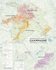 Discover the Wine Regions of Champagne map, featuring Montagne de Reims, Vallée de la Marne, Côte des Blancs, and Côte des Bar—each color-coded with key locations—on a detailed French wine map backdrop.