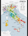 The De Long Wine Regions of Italy Vino One Framed map features colored vineyards, labeled cities, and detailed regions.