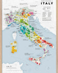 De Long Wine Regions of Italy Vino One Framed: A2/A1 color wine map with cities, wood frame.