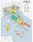 De Long Wine Regions of Italy Vino One Framed map shows vineyards, region names, and cities—perfect wall display.