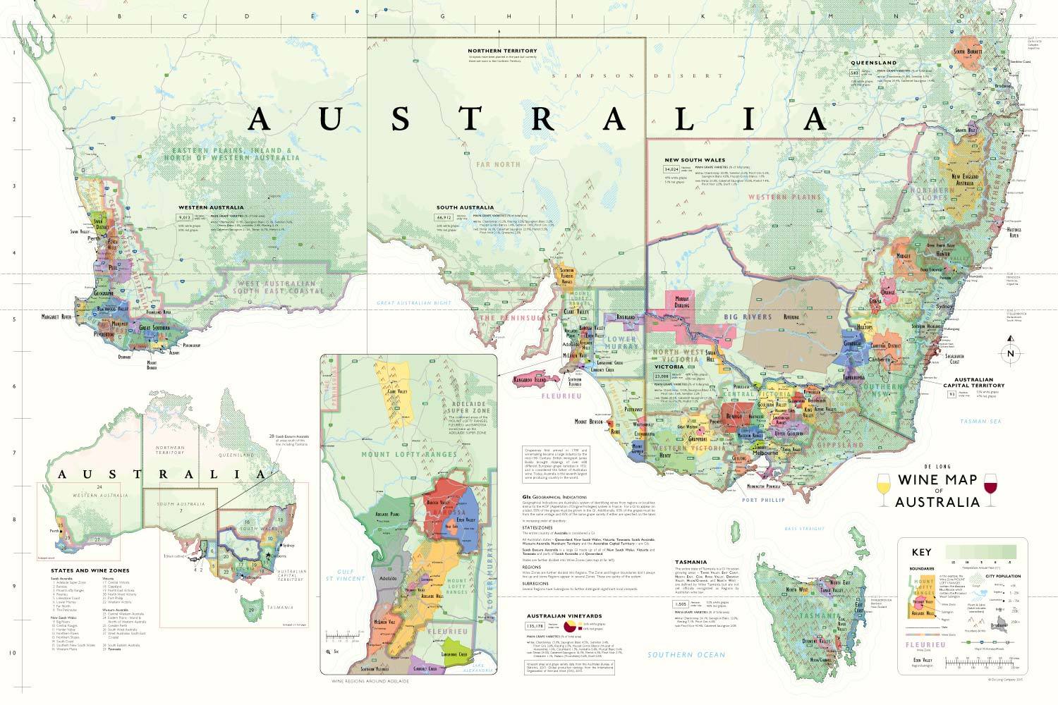 Wine Maps of the World Australia | De Long