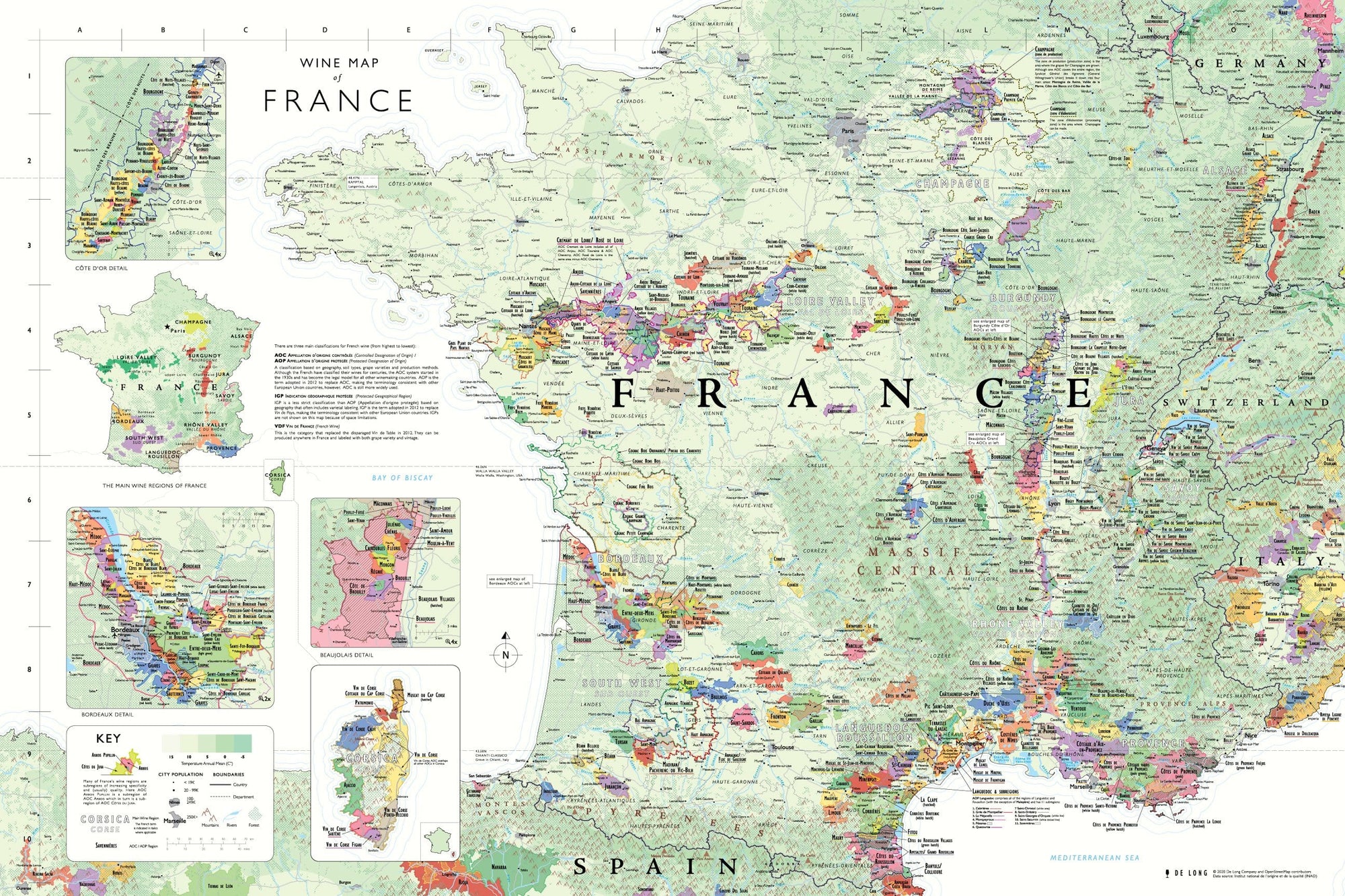 Wine Map of France framed