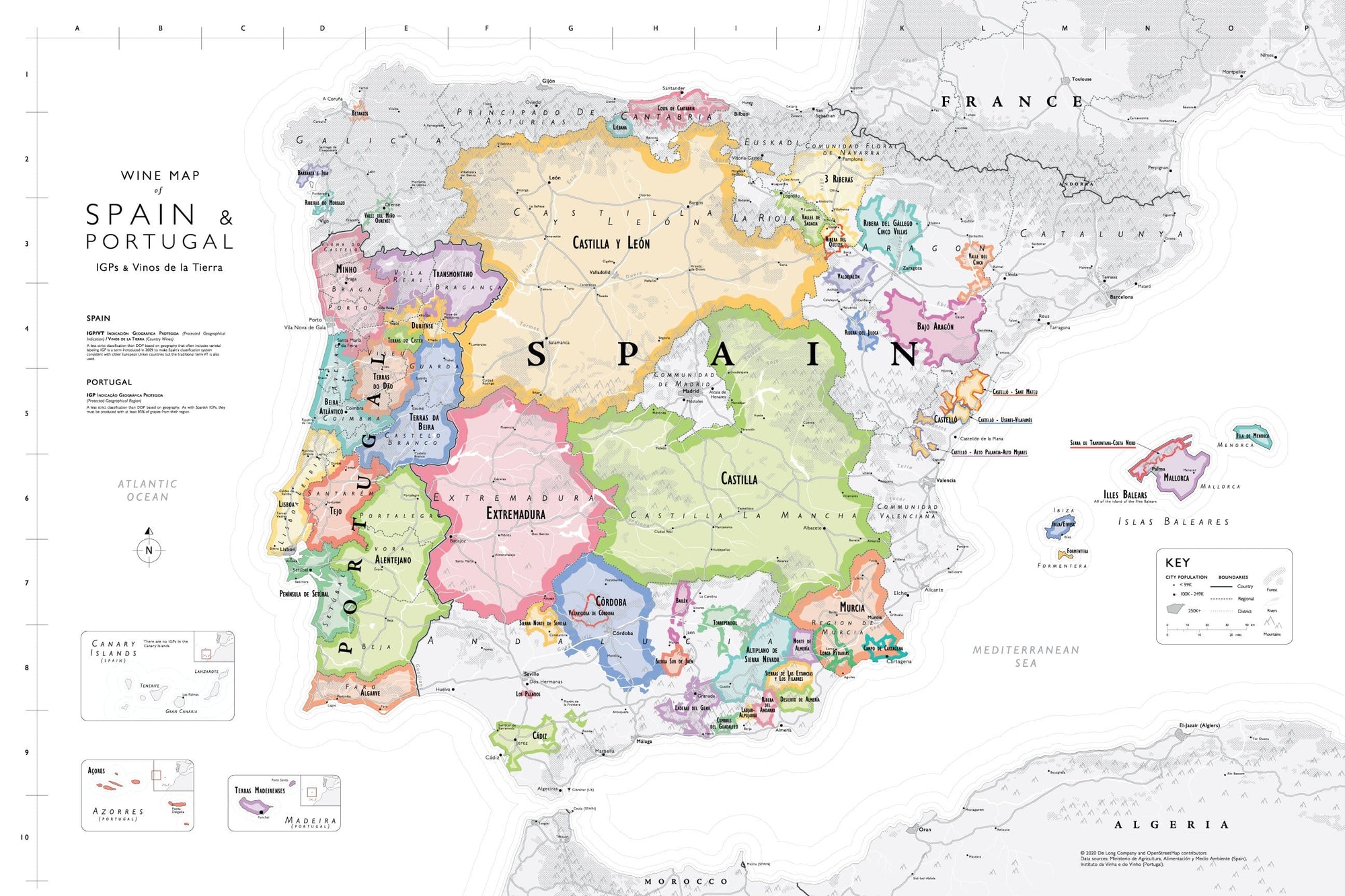 Wine Map of Spain &amp; Portugal - Bookshelf Edition IGP regions