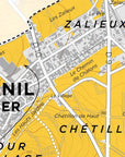 Map section labeling areas, streets, and highlights in Le Mesnil-sur-Oger Grand Cru by De Long, Côte des Blancs.