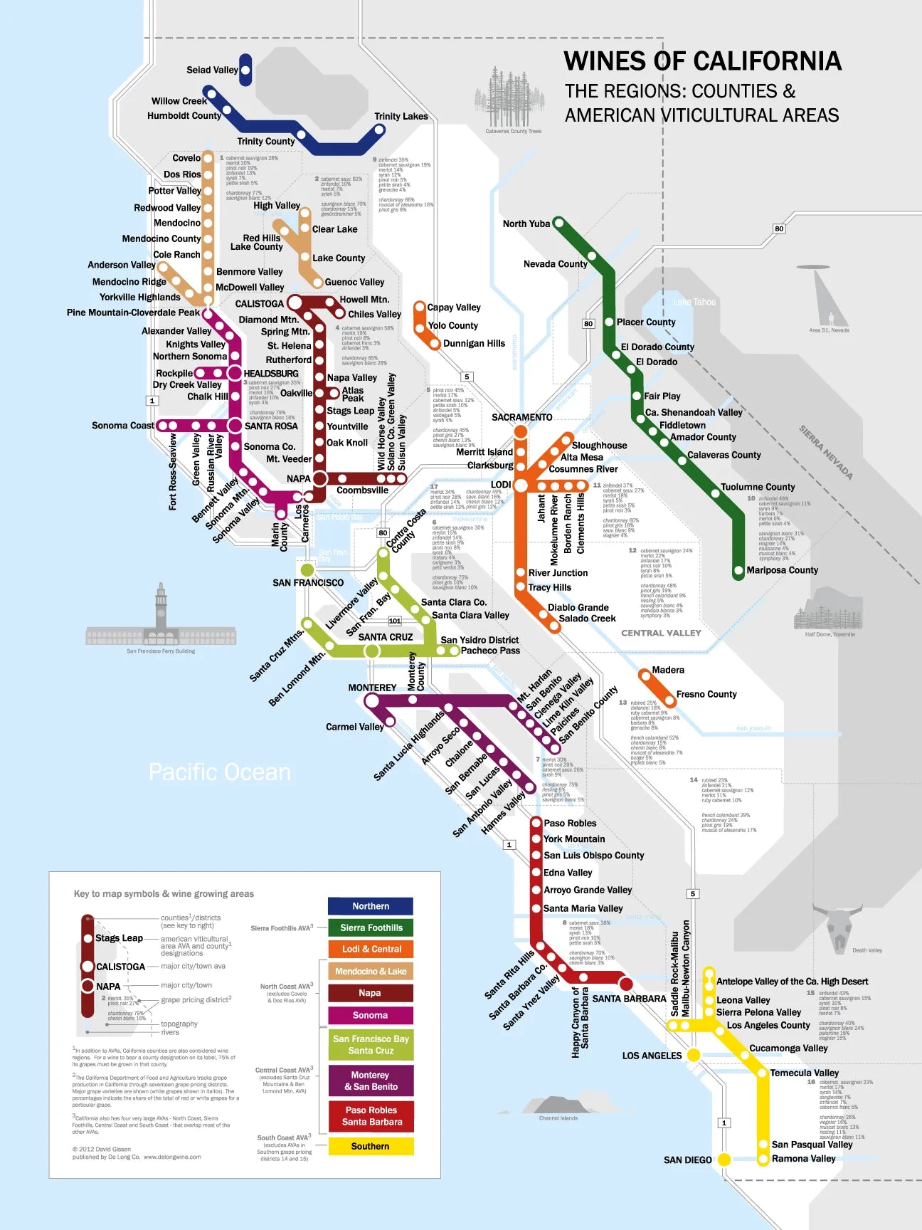 The Metro Wine Map of California is a stylized subway-style map highlighting key cities, major grape zones, and color-coded wine regions—an engaging teaching tool to explore California’s diverse vineyards from north to south.