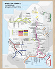 De Long Metro Wine Map of France Framed: ready to hang, wood-framed, shows wine regions as a colorful transit map.