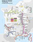 De Long's Metro Wine Map of France uses a subway style with color-coded lines for major French wine regions.