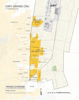 De Long Oiry Grand Cru, Côte des Blancs map shows Champagne vineyards in yellow with detailed labels and nearby areas.