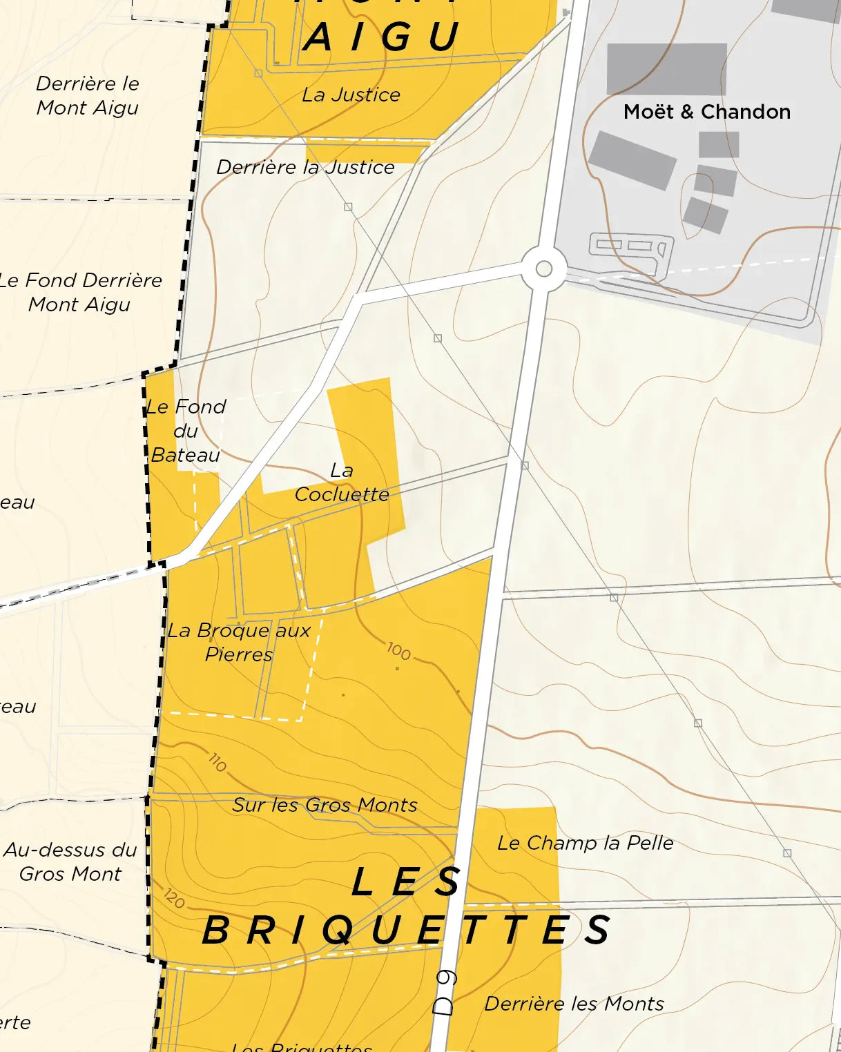 Oiry Grand Cru, Côte des Blancs map by De Long shows vineyard plots near Moët & Chandon, including La Cocluette.